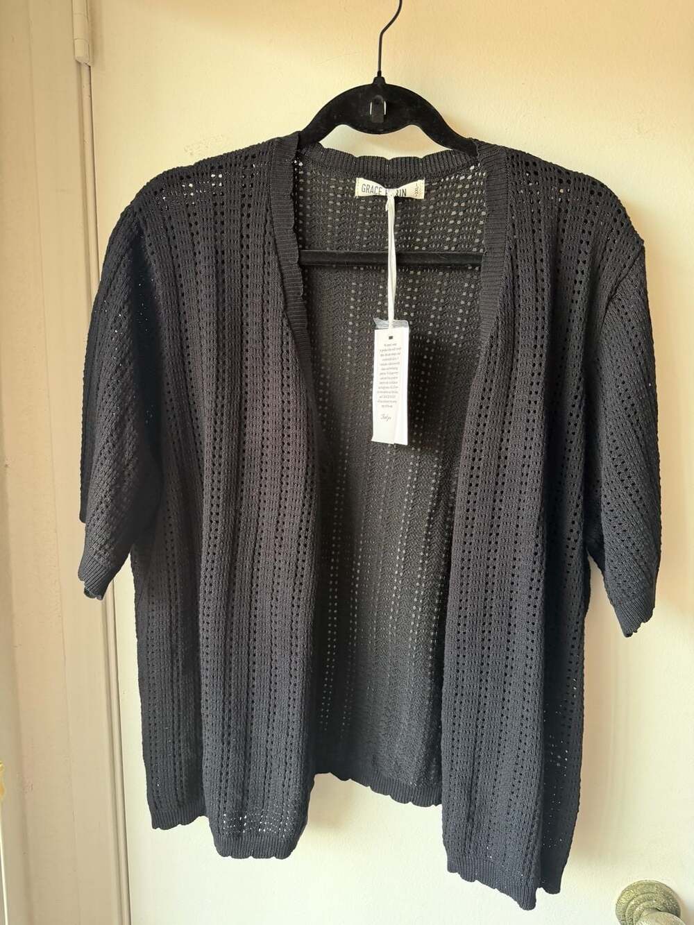 Grace Karin Open Front Cardigan Size 2XL Black Knit Short Sleeve